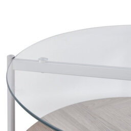 Wyld And Coco Silver Round Coffee Table With Tempered Glass Top And Wood-Knot Shelf 80 Cm - thumbnail 3