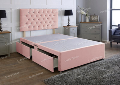Comfy Deluxe 5Ft Pink Plush King Divan Bed Base With Headboard No Drawers