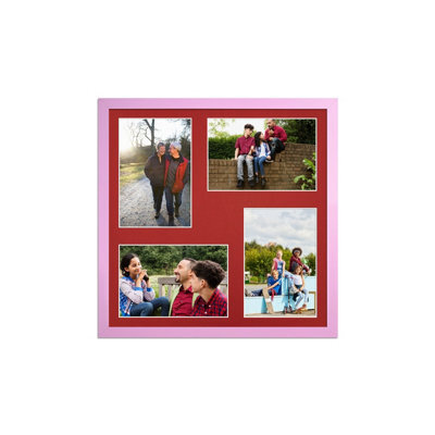 AK Frames 12X12 Pastel Pink Sleek Multi Photo Frame With Crimson Mount - Holds 4 Apertures (4X) 6X4 Photos - image 1