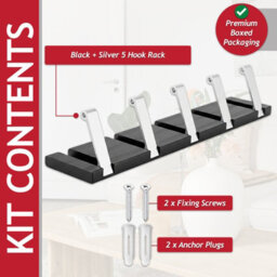Spares2Go Luxury Wall Mounted Coat Rack 5 Hooks Aluminium Retractable Hanging Hook Rail (Black + Silver) - thumbnail 8