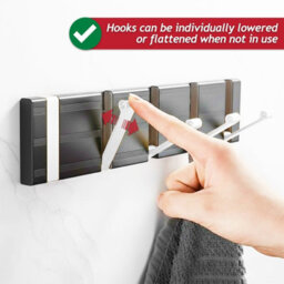 Spares2Go Luxury Wall Mounted Coat Rack 5 Hooks Aluminium Retractable Hanging Hook Rail (Black + Silver) - thumbnail 5