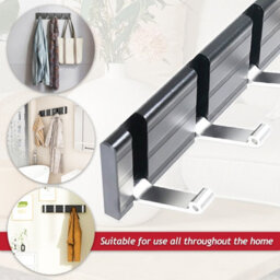 Spares2Go Luxury Wall Mounted Coat Rack 5 Hooks Aluminium Retractable Hanging Hook Rail (Black + Silver) - thumbnail 6
