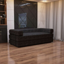 Sliding Wardrobes 4 u LTD Luxurious Larry Fabric Smart Convertible Sofa Bed - 3-Seater Sleeper With Metal Frame No Assembly Required (Black,3Seater)