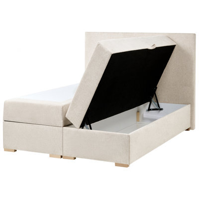 Beliani Divan Bed With Storage Fabric Major 180 X 200 Cm (Eu Super King) Light Beige - image 1