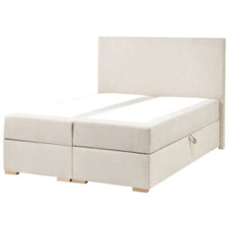 Beliani Divan Bed With Storage Fabric Major 180 X 200 Cm (Eu Super King) Light Beige - thumbnail 4