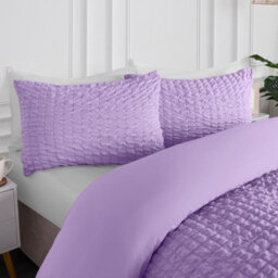 Ohs Seersucker Duvet Cover Pillowcase Bedding Set, Lilac - King - thumbnail 3