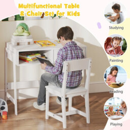 Gainoom White Kids Desk And Chair Set Wooden Study Desk Set W/ Drawer - thumbnail 8