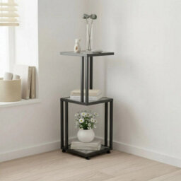 3 Tier Metal & Mdf Rustic Corner Cabinet Free Standing Bookcase Shelving Display - thumbnail 4