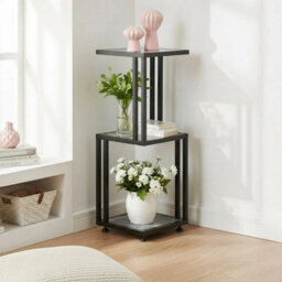 3 Tier Metal & Mdf Rustic Corner Cabinet Free Standing Bookcase Shelving Display - thumbnail 1