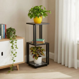 3 Tier Metal & Mdf Rustic Corner Cabinet Free Standing Bookcase Shelving Display - thumbnail 3