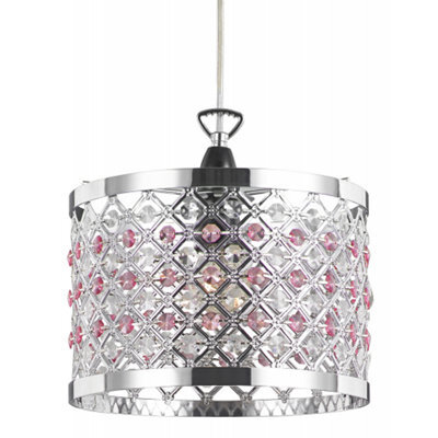 Happy Homewares Modern Sparkly Ceiling Pendant Light Shade With Clear And Pink Beads - image 1