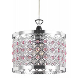 Happy Homewares Modern Sparkly Ceiling Pendant Light Shade With Clear And Pink Beads - thumbnail 1