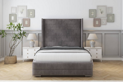 "Sloomy Sterling Slate Naples Bed Frame With Mattress With 50""  Upholstered Wingback Headboard 5' King" - image 1