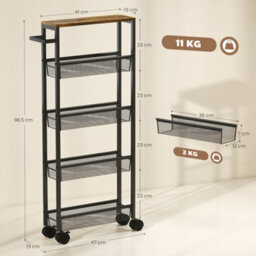 Homcom Rolling Kitchen Trolley, Slim Storage Cart With Metal Frame, Handle - thumbnail 3