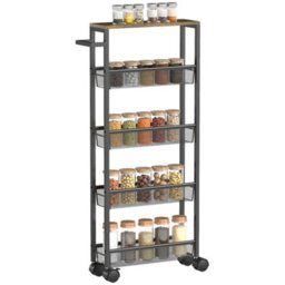 Homcom Rolling Kitchen Trolley, Slim Storage Cart With Metal Frame, Handle - thumbnail 2