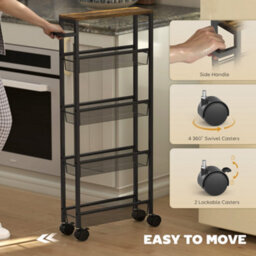 Homcom Rolling Kitchen Trolley, Slim Storage Cart With Metal Frame, Handle - thumbnail 7
