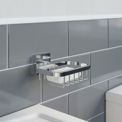 Aveli Bathroom Wc Soap Dish Holder Chrome Square Wall Mounted Stylish Modern - image 1