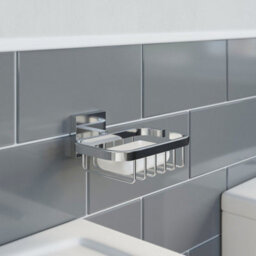 Aveli Bathroom Wc Soap Dish Holder Chrome Square Wall Mounted Stylish Modern