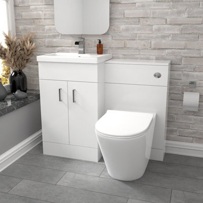 Nes Home Gloss White Vanity Basin Cabinet, Wc Unit & Rimless Toilet - image 1