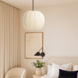 CGC Lighting Cgc Lila Cream Rounded Ribbed Stretch Cotton Fabric Lampshade - thumbnail 2