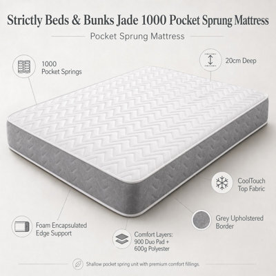 Strictly Beds And Bunks Jade 20Cm Thick Pocket Sprung Bunk Bed Mattress - image 1