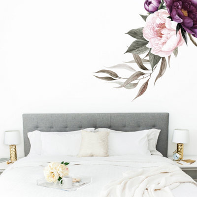 Rich Plum Peonies Corner Floral Wall Sticker (Right Hand Side) - Removable Peel & Stick Vinyl Decal - image 1