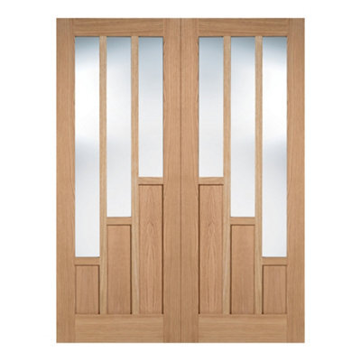 Lpd Coventry Clear Glazed Modern Light Brown White Oak Veneer Internal Oak & Particleboard Door, (H)1981mm (W)1371mm (T)40mm