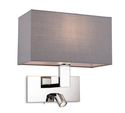 Luminosa Lighting Luminosa Raffles Wall Lamp With Adjustable Switched Reading Light Chrome With Grey Shade