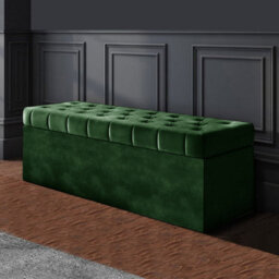180Cm Sd Ottoman Storage Box, Forest Green Velvet Upholstered Chesterfield Storage Ottoman Box - thumbnail 1