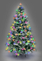 Shatchi 7Ft Pre-Lit Lapland Fir Artificial Green Christmas Tree Snow Flocked Pe Pvc Mixed Tips Hinged Branches