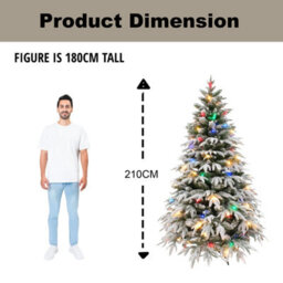 Shatchi 7Ft Pre-Lit Lapland Fir Artificial Green Christmas Tree Snow Flocked Pe Pvc Mixed Tips Hinged Branches - thumbnail 5