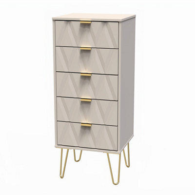 Pesaro Ready Assembled Matt Cashmere No Effect 5 Drawer Chest (H)1075mm (W)395mm (D)415mm - image 1