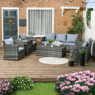 Outsunny 6 Pcs Patio Rattan Sofa Set Conversation Furniture Grey - image 1