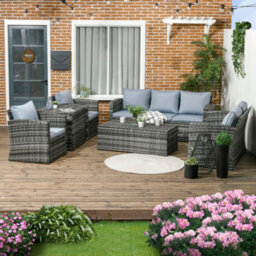 Outsunny 6 Pcs Patio Rattan Sofa Set Conversation Furniture Grey