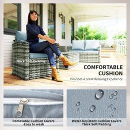 Outsunny 6 Pcs Patio Rattan Sofa Set Conversation Furniture Grey - thumbnail 5