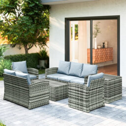 Outsunny 6 Pcs Patio Rattan Sofa Set Conversation Furniture Grey - thumbnail 9