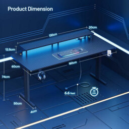 Precision Synergie 160Cm Gaming Desk, With Led Light, Power Socket, Monitor Stand, Including Cup Holder And Headphone Hook - thumbnail 2
