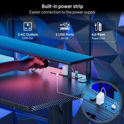 Precision Synergie 160Cm Gaming Desk, With Led Light, Power Socket, Monitor Stand, Including Cup Holder And Headphone Hook - thumbnail 3