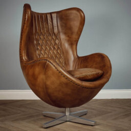 Elm Home And Products Real Genuine Leather Swivel Egg Aviator Wing Accent Arm Chair Brown Tan