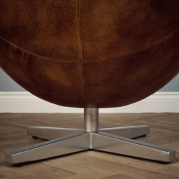 Elm Home And Products Real Genuine Leather Swivel Egg Aviator Wing Accent Arm Chair Brown Tan - thumbnail 5