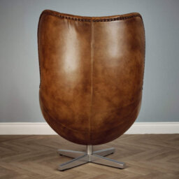 Elm Home And Products Real Genuine Leather Swivel Egg Aviator Wing Accent Arm Chair Brown Tan - thumbnail 4