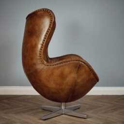 Elm Home And Products Real Genuine Leather Swivel Egg Aviator Wing Accent Arm Chair Brown Tan - thumbnail 3