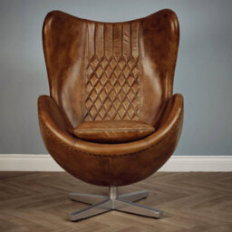 Elm Home And Products Real Genuine Leather Swivel Egg Aviator Wing Accent Arm Chair Brown Tan - thumbnail 2