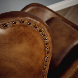 Elm Home And Products Real Genuine Leather Swivel Egg Aviator Wing Accent Arm Chair Brown Tan - thumbnail 7
