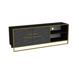 Decorotika Polka Tv Stand Tv Unit For Tvs Up To 72 Inch Black Marble Effect And Black - thumbnail 4