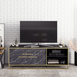 Decorotika Polka Tv Stand Tv Unit For Tvs Up To 72 Inch Black Marble Effect And Black