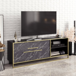 Decorotika Polka Tv Stand Tv Unit For Tvs Up To 72 Inch Black Marble Effect And Black - thumbnail 2