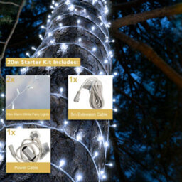 Christmas Tree World Crownvine 20M Fairy Lights Starter Set - 200 Leds Bright White  - White Rubber Cable - thumbnail 2