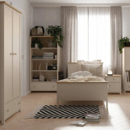 Arte Beige & Oak Vincenza Story 90 X 200Cm Eu Single Bed With Mattress And High Headboard - thumbnail 2