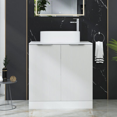 Royal Bathrooms Evora 800mm Matt White Fluted Floor Standing Countertop Vanity Unit 2 Door With Peak Basin - image 1